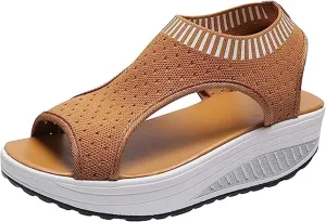 FFMA Muffin Sandals Summer Slingback Orthopedic Slide Sport Sandals Flexible Washable Comfy Knit Thick Bottom Fish Mouth Sandals Orthotic Slide Casual Women's Shoes