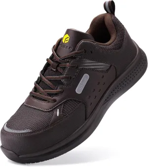 FitVille Extra Wide Steel Toe Shoes for Men Wide Water Resistant Leather Composite Toe Work Shoes for Men Slip Resistant