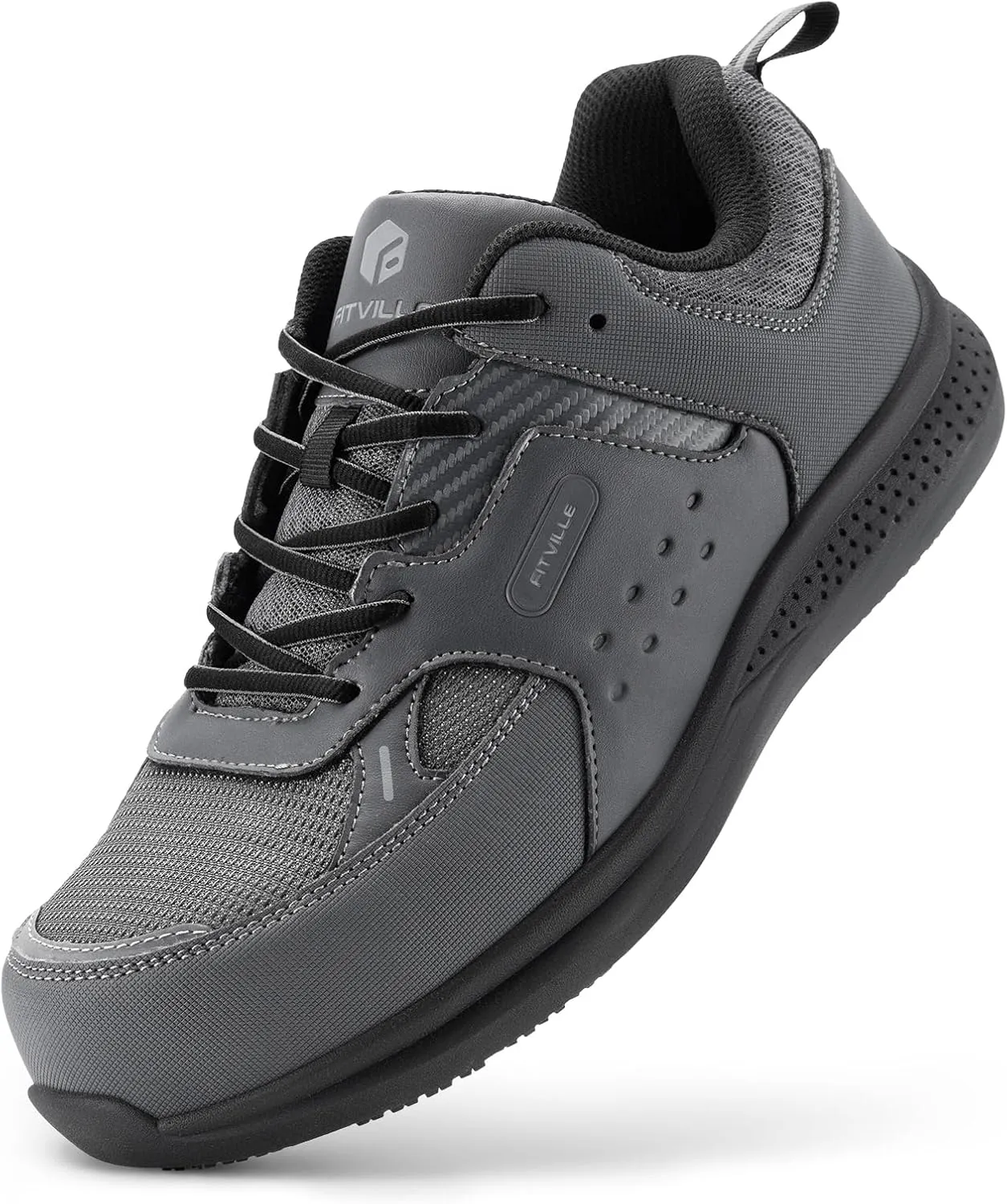 FitVille Extra Wide Steel Toe Shoes for Men Wide Water Resistant Leather Composite Toe Work Shoes for Men Slip Resistant