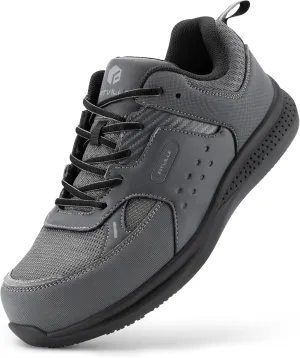 FitVille Extra Wide Steel Toe Shoes for Men Wide Water Resistant Leather Composite Toe Work Shoes for Men Slip Resistant