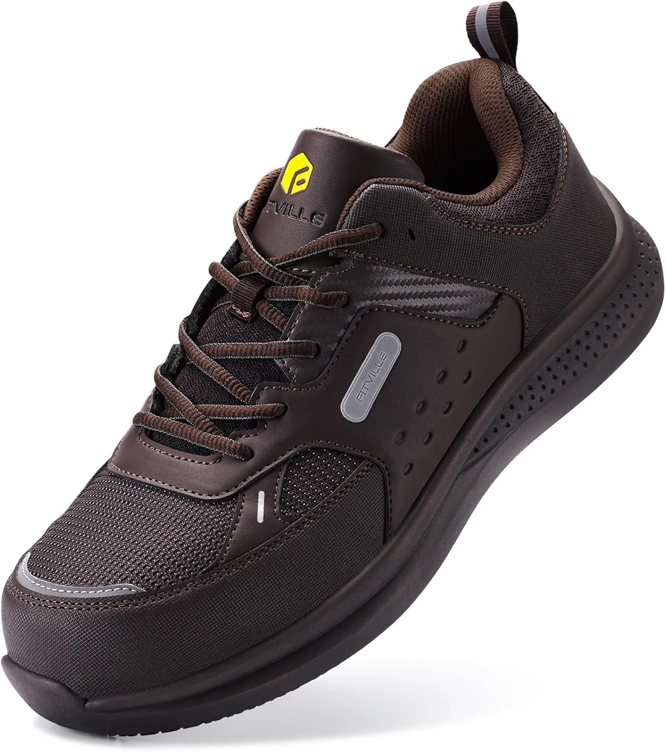 FitVille Extra Wide Steel Toe Shoes for Men Wide Water Resistant Leather Composite Toe Work Shoes for Men Slip Resistant