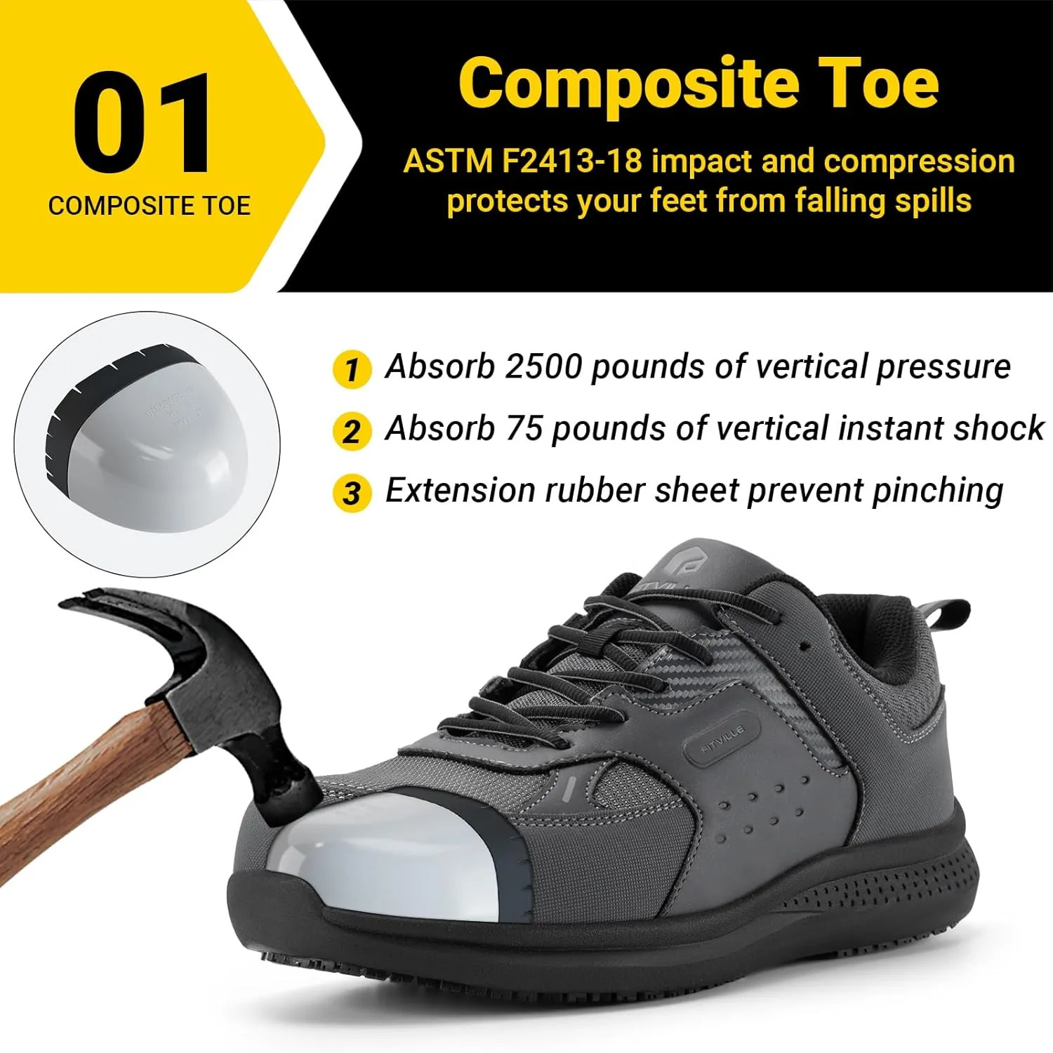 FitVille Extra Wide Steel Toe Shoes for Men Wide Water Resistant Leather Composite Toe Work Shoes for Men Slip Resistant