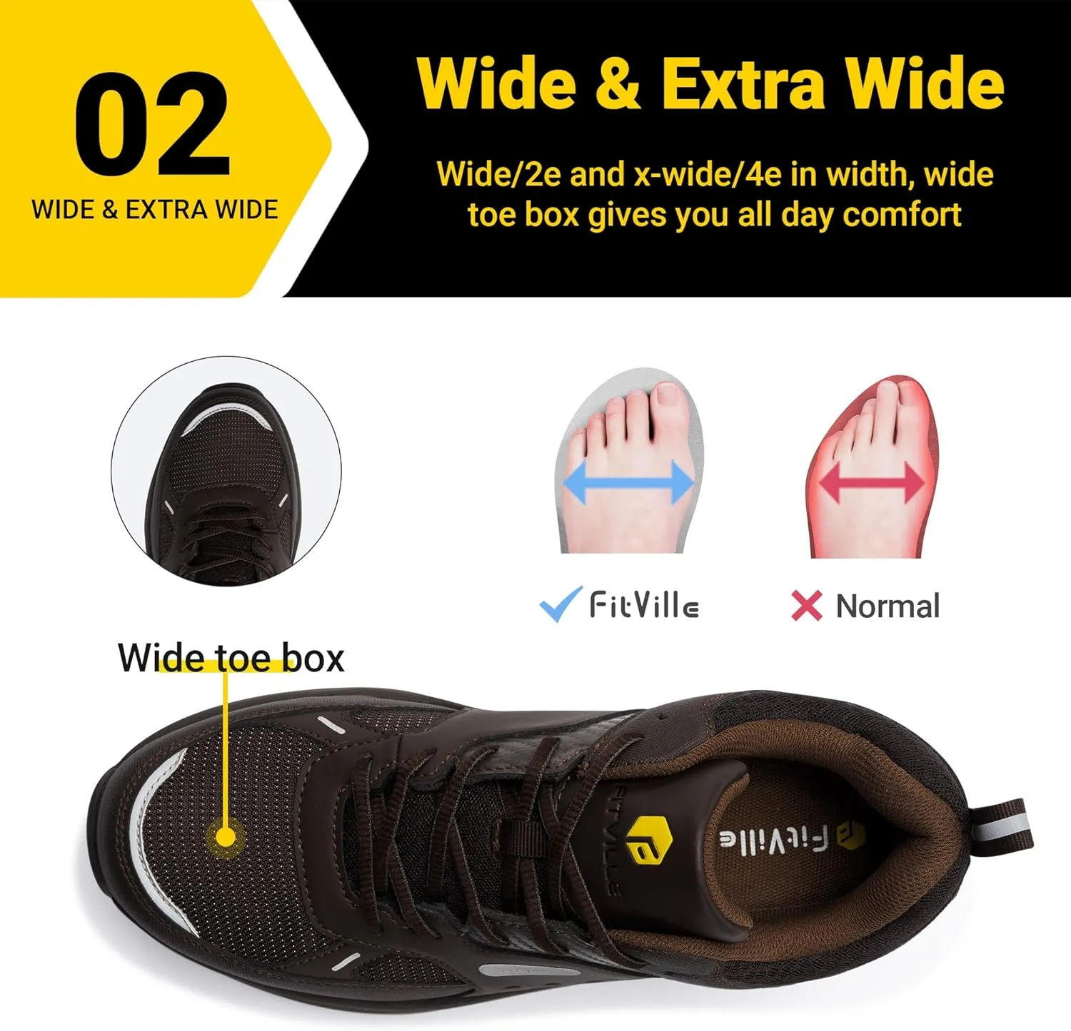 FitVille Extra Wide Steel Toe Shoes for Men Wide Water Resistant Leather Composite Toe Work Shoes for Men Slip Resistant