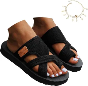 Flat Sandals for Women, Women's Hollow Mesh Slide Sandals Comfortable Flip Flops Arch Support Beach Summer Sandals