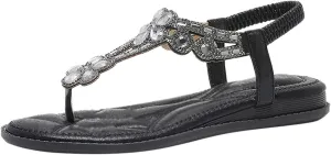Flat Sandals Open Toe Slingback Shoes Womens Walking Sandals Comfortable Ankle Elastic Jeweled Bohemian Flats