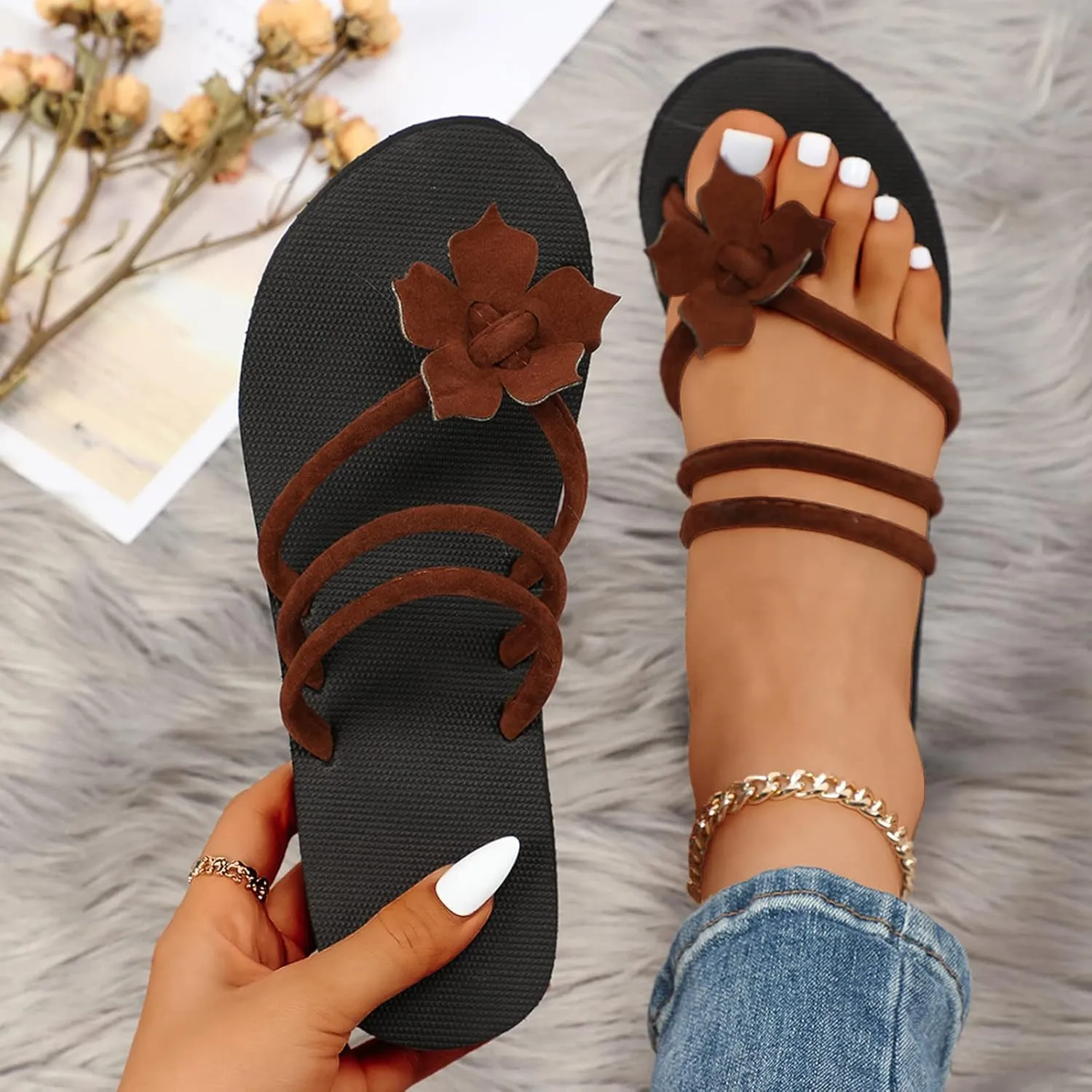 Flip Flops Women Comfortable Summer Walking Arch Support Orthopedic Beach Casual Adjustable Slide Outdoor Platform Lightweight Hiking Sandals