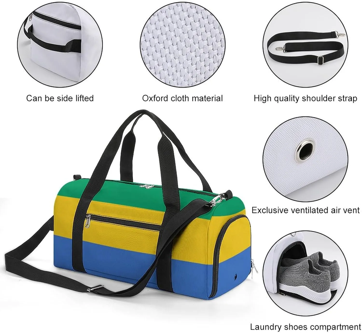 Gabon Flag Travel Bag for Boys Girls with Shoe Compartment and Wet Pocket