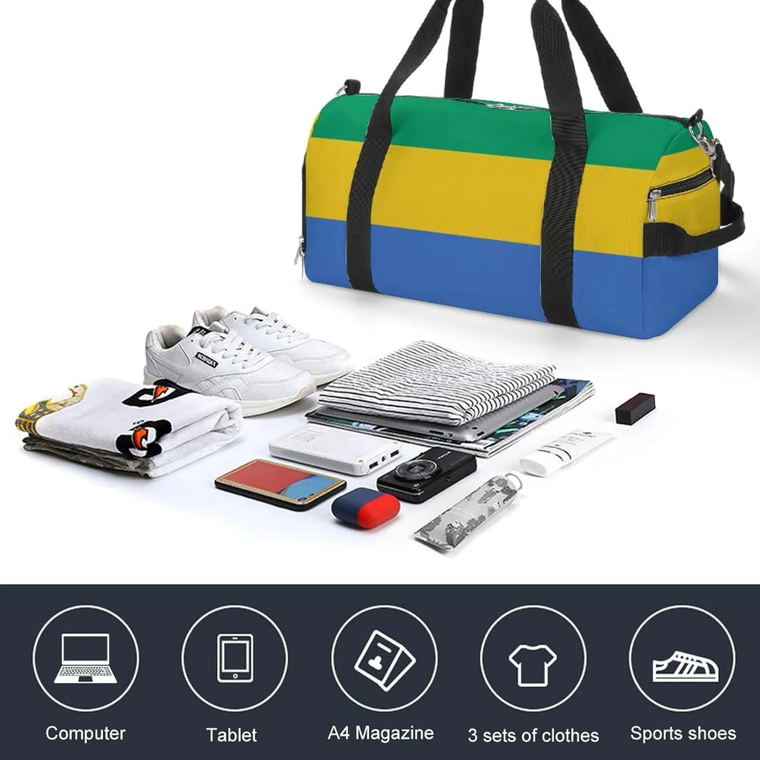 Gabon Flag Travel Bag for Boys Girls with Shoe Compartment and Wet Pocket