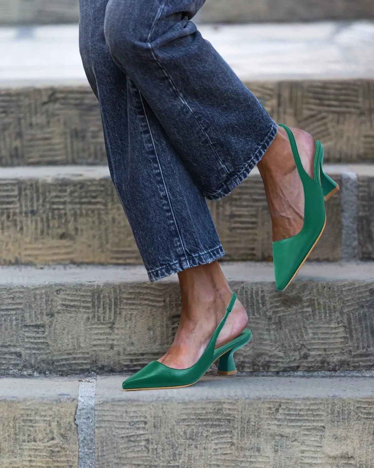 gihubafuil Women??s Low Kitten Heel Pumps Shoes Closed Pointed Toe Heels Casual Slingback Slip-on Dress Shoes
