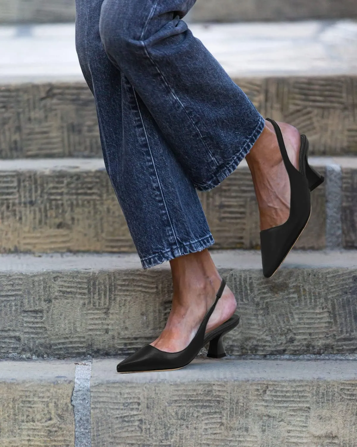 gihubafuil Women??s Low Kitten Heel Pumps Shoes Closed Pointed Toe Heels Casual Slingback Slip-on Dress Shoes
