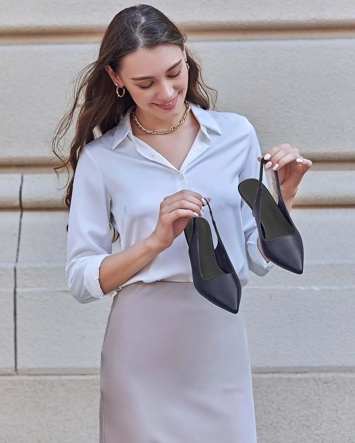 gihubafuil Women??s Low Kitten Heel Pumps Shoes Closed Pointed Toe Heels Casual Slingback Slip-on Dress Shoes