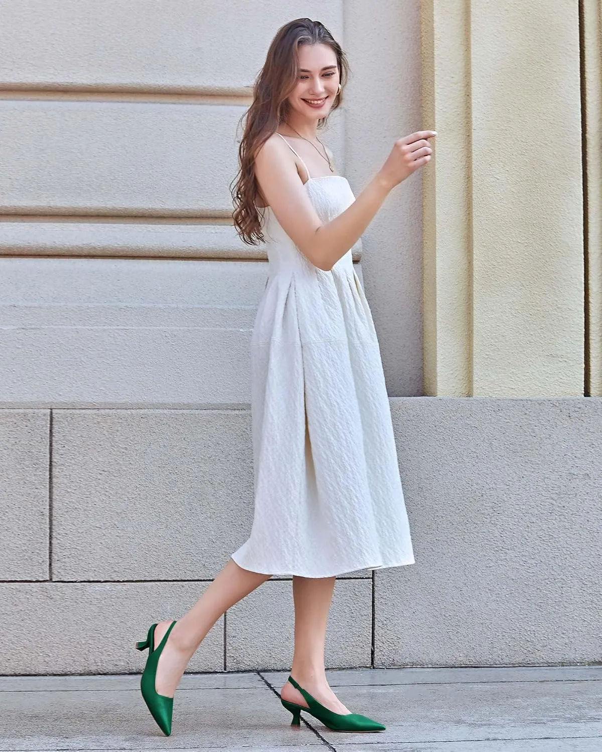 gihubafuil Women??s Low Kitten Heel Pumps Shoes Closed Pointed Toe Heels Casual Slingback Slip-on Dress Shoes