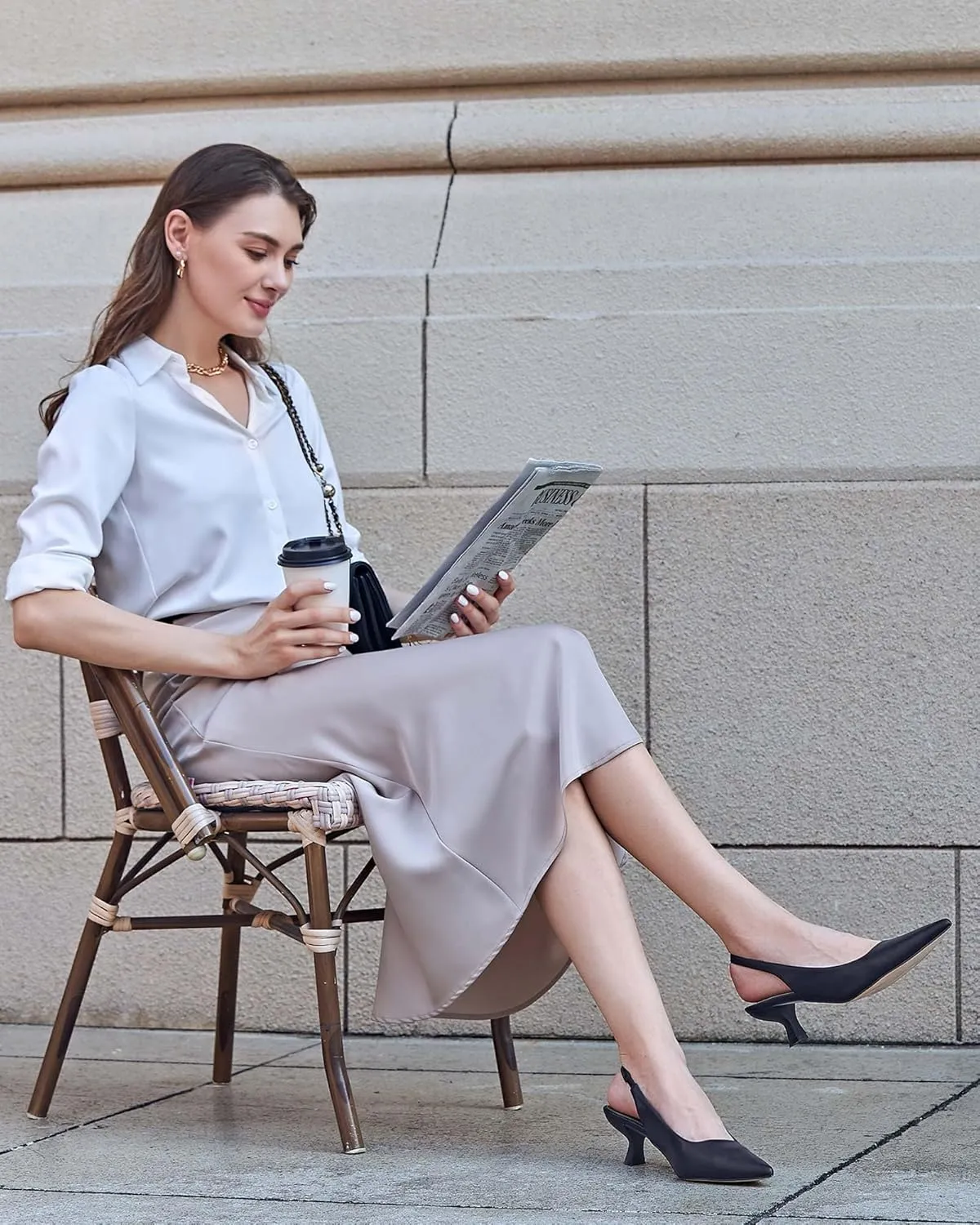 gihubafuil Women??s Low Kitten Heel Pumps Shoes Closed Pointed Toe Heels Casual Slingback Slip-on Dress Shoes