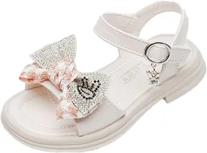 Girls Leather Rhinestones Bow Design Soft Toe Princess Dress Flat Fashion Winter Toddler Shoes Girls