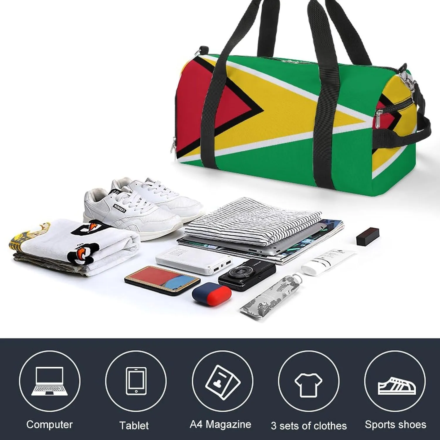 Guyana Flag Gym Duffel for Boys Girls with Shoe Compartment Travel Weekender