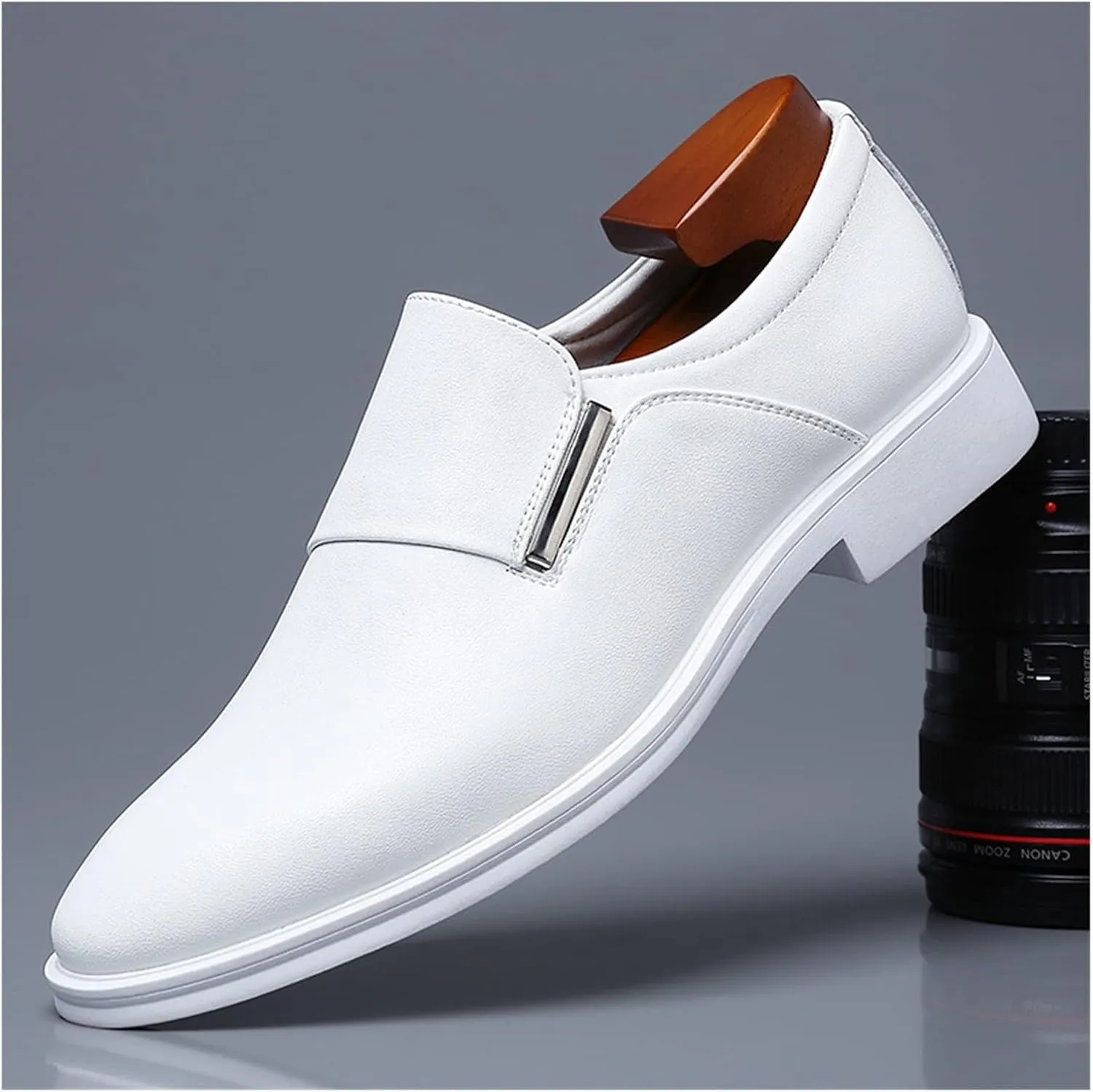 HASMI White Leather Shoes Men's Summer Breathable Formal Business Derby Shoes Men's Casual British Men's Shoes