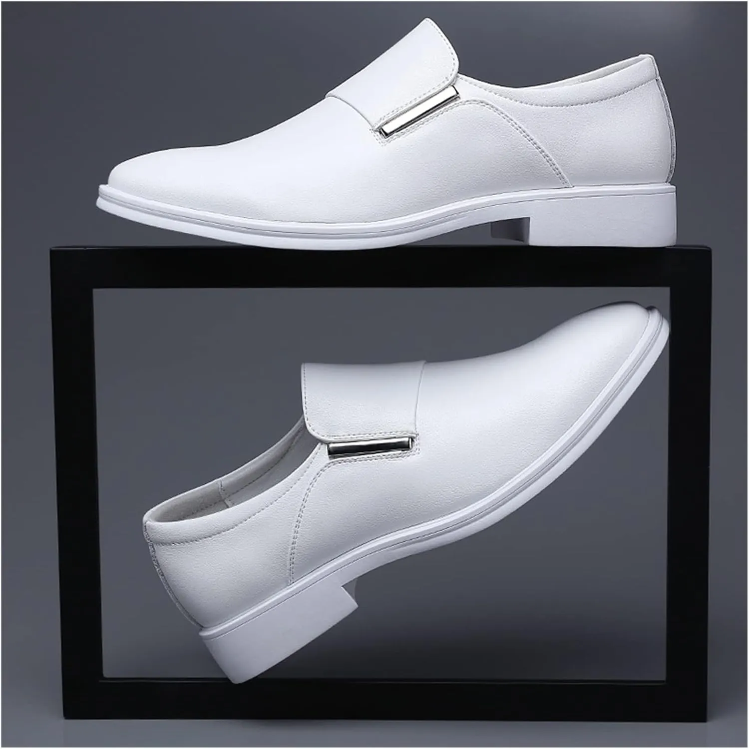 HASMI White Leather Shoes Men's Summer Breathable Formal Business Derby Shoes Men's Casual British Men's Shoes