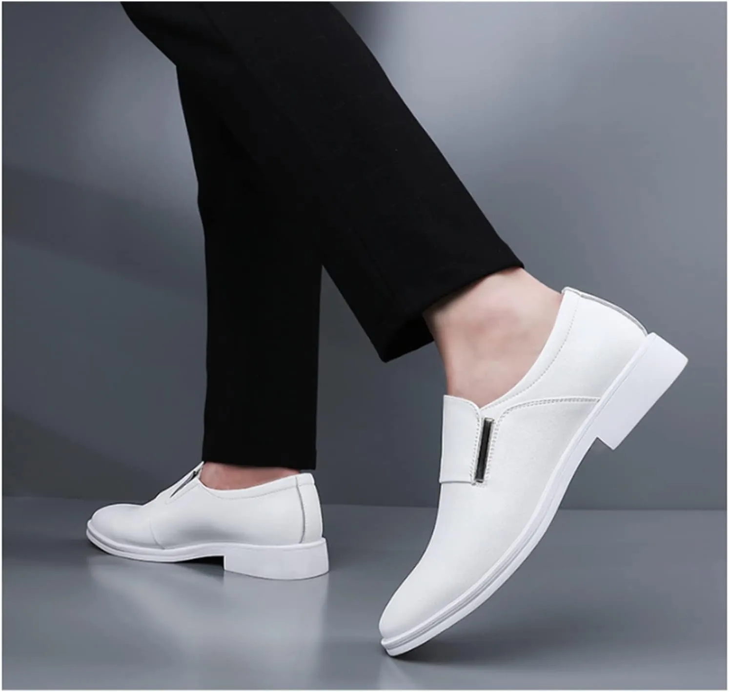 HASMI White Leather Shoes Men's Summer Breathable Formal Business Derby Shoes Men's Casual British Men's Shoes