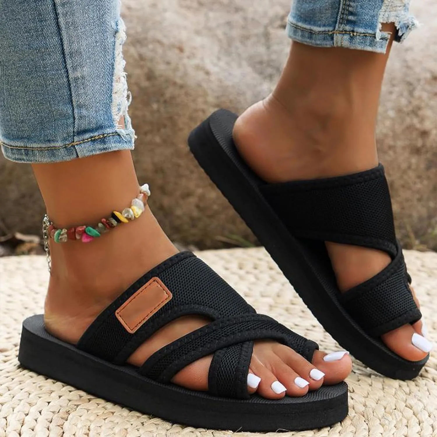 Hollow Mesh Slide Sandals for Women, Breathable Mesh Slide Sandals, Orthopedic Sandals for Women Arch Support