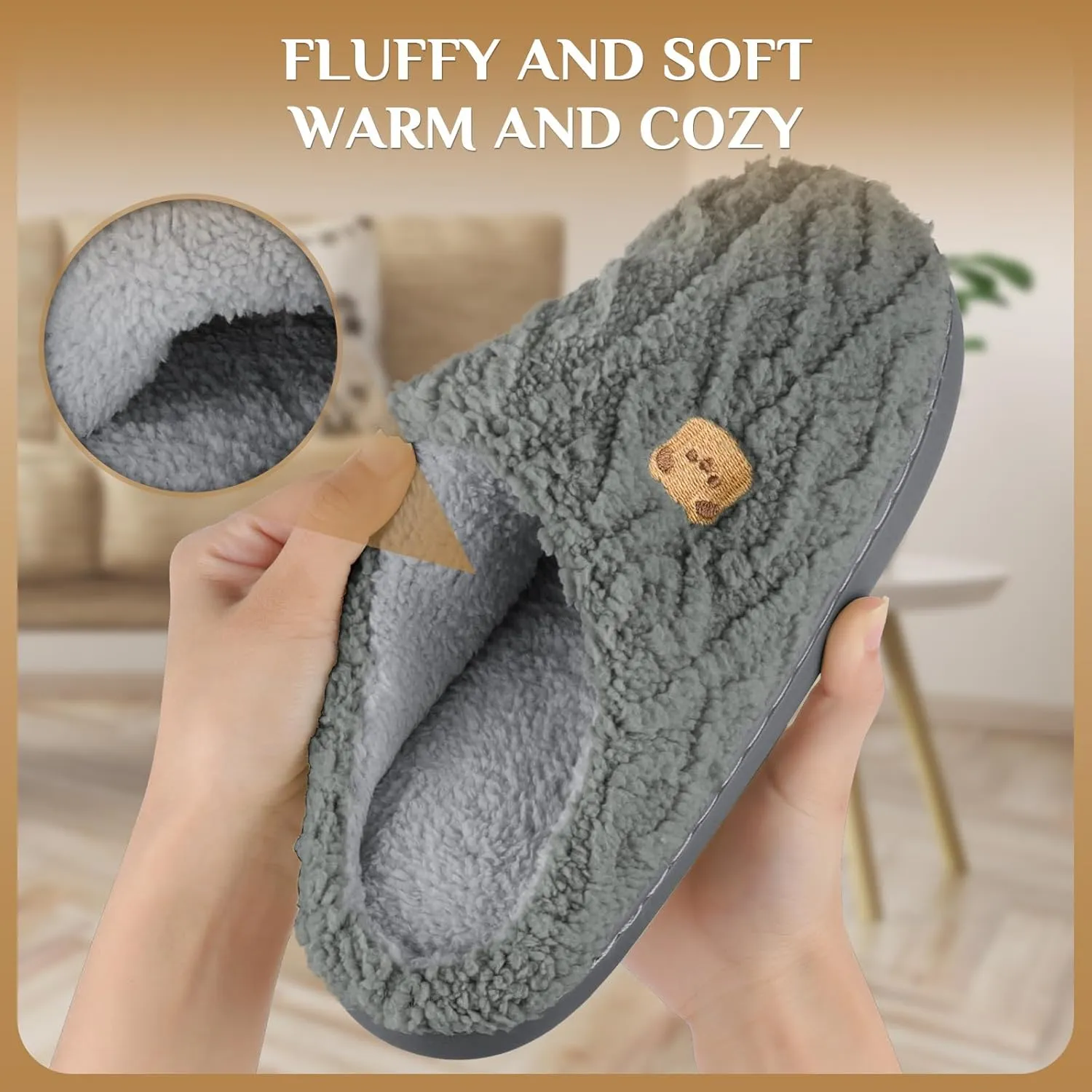 House Slippers,Fuzzy Slip-on Slippers for Women Men Warm Cozy Soft Lightweight Memory Foam Indoor House Shoes,Anti-Skid Cozy Plush for Indoor Outdoor Slippers