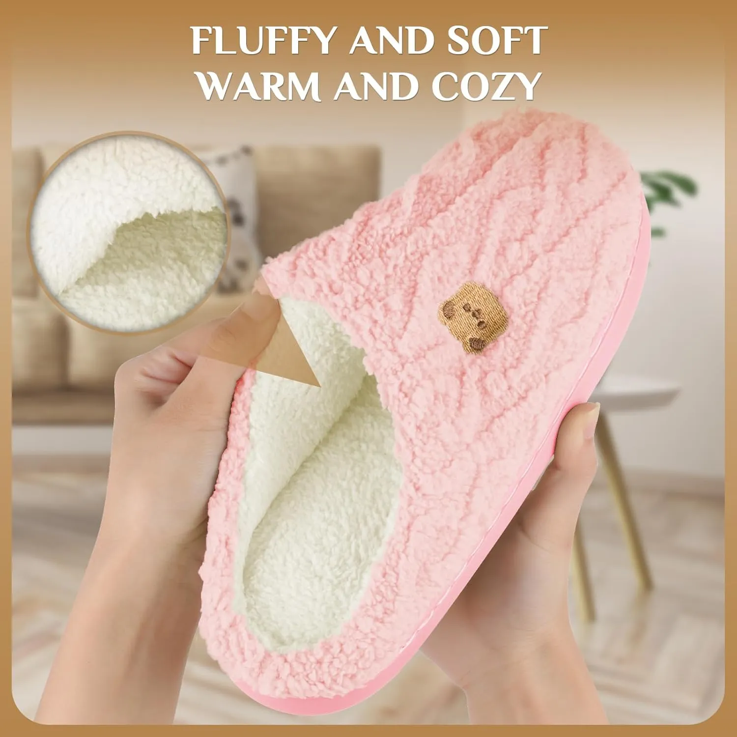 House Slippers,Fuzzy Slip-on Slippers for Women Men Warm Cozy Soft Lightweight Memory Foam Indoor House Shoes,Anti-Skid Cozy Plush for Indoor Outdoor Slippers
