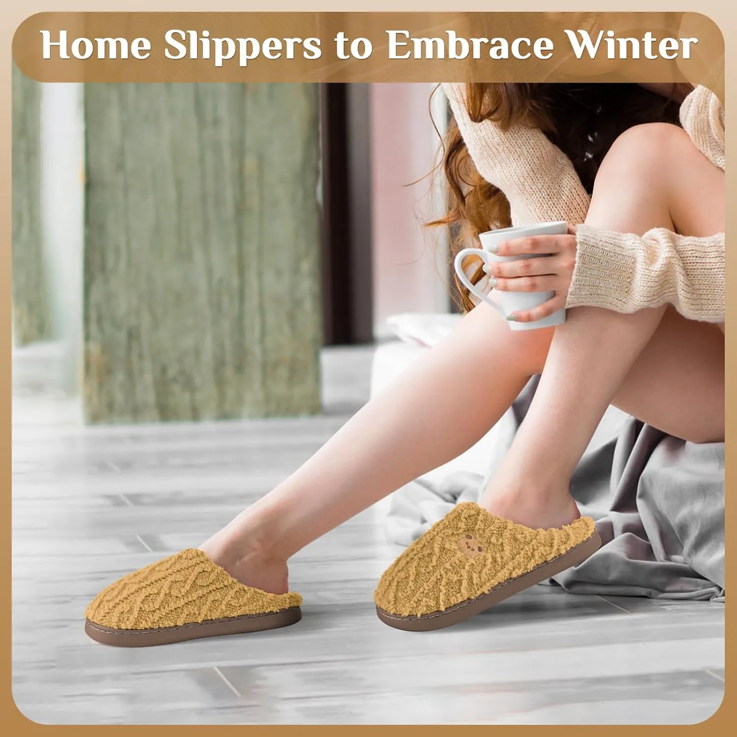 House Slippers,Fuzzy Slip-on Slippers for Women Men Warm Cozy Soft Lightweight Memory Foam Indoor House Shoes,Anti-Skid Cozy Plush for Indoor Outdoor Slippers