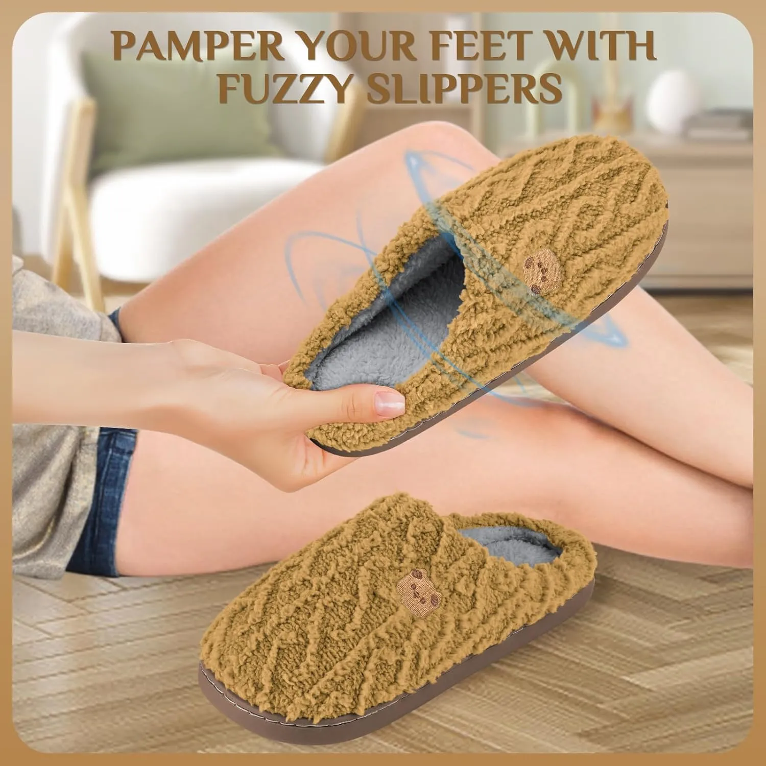 House Slippers,Fuzzy Slip-on Slippers for Women Men Warm Cozy Soft Lightweight Memory Foam Indoor House Shoes,Anti-Skid Cozy Plush for Indoor Outdoor Slippers