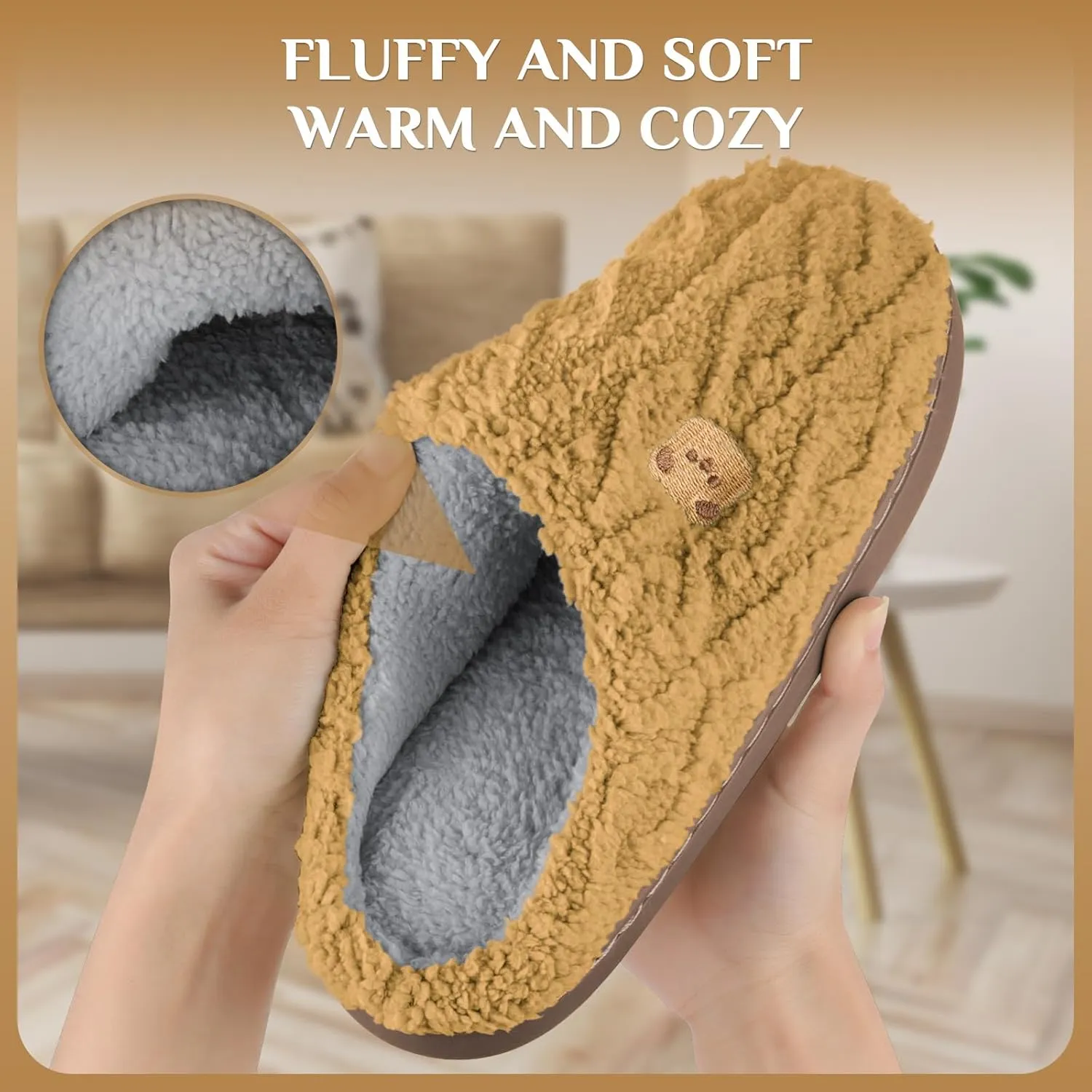 House Slippers,Fuzzy Slip-on Slippers for Women Men Warm Cozy Soft Lightweight Memory Foam Indoor House Shoes,Anti-Skid Cozy Plush for Indoor Outdoor Slippers