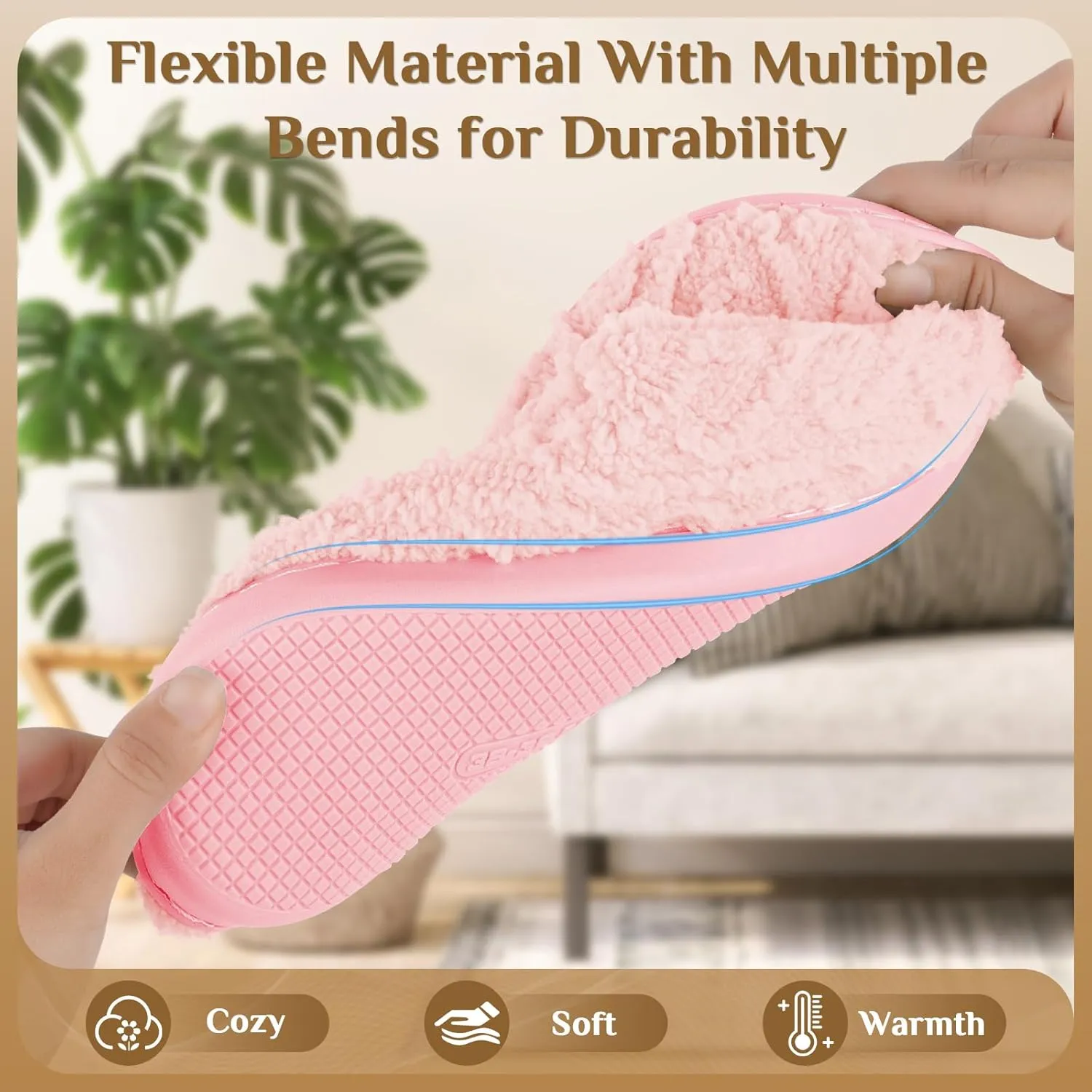 House Slippers,Fuzzy Slip-on Slippers for Women Men Warm Cozy Soft Lightweight Memory Foam Indoor House Shoes,Anti-Skid Cozy Plush for Indoor Outdoor Slippers