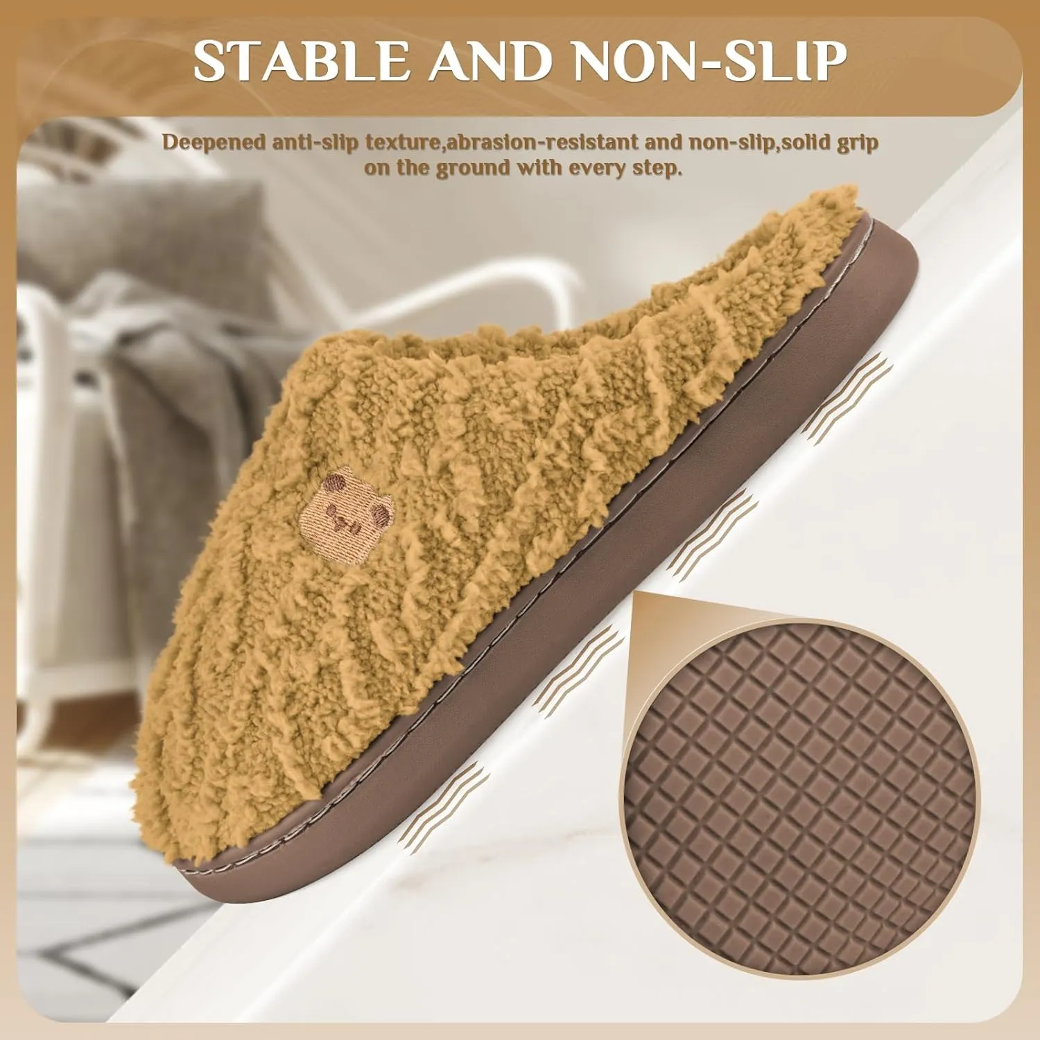 House Slippers,Fuzzy Slip-on Slippers for Women Men Warm Cozy Soft Lightweight Memory Foam Indoor House Shoes,Anti-Skid Cozy Plush for Indoor Outdoor Slippers