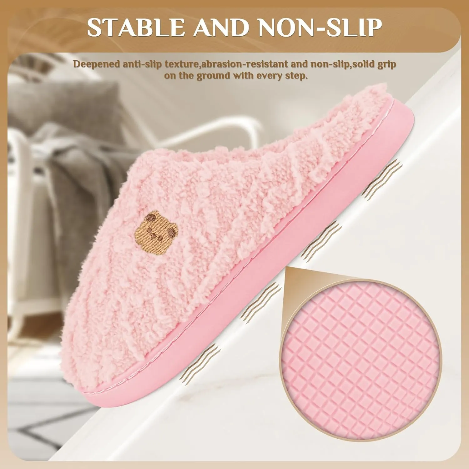 House Slippers,Fuzzy Slip-on Slippers for Women Men Warm Cozy Soft Lightweight Memory Foam Indoor House Shoes,Anti-Skid Cozy Plush for Indoor Outdoor Slippers