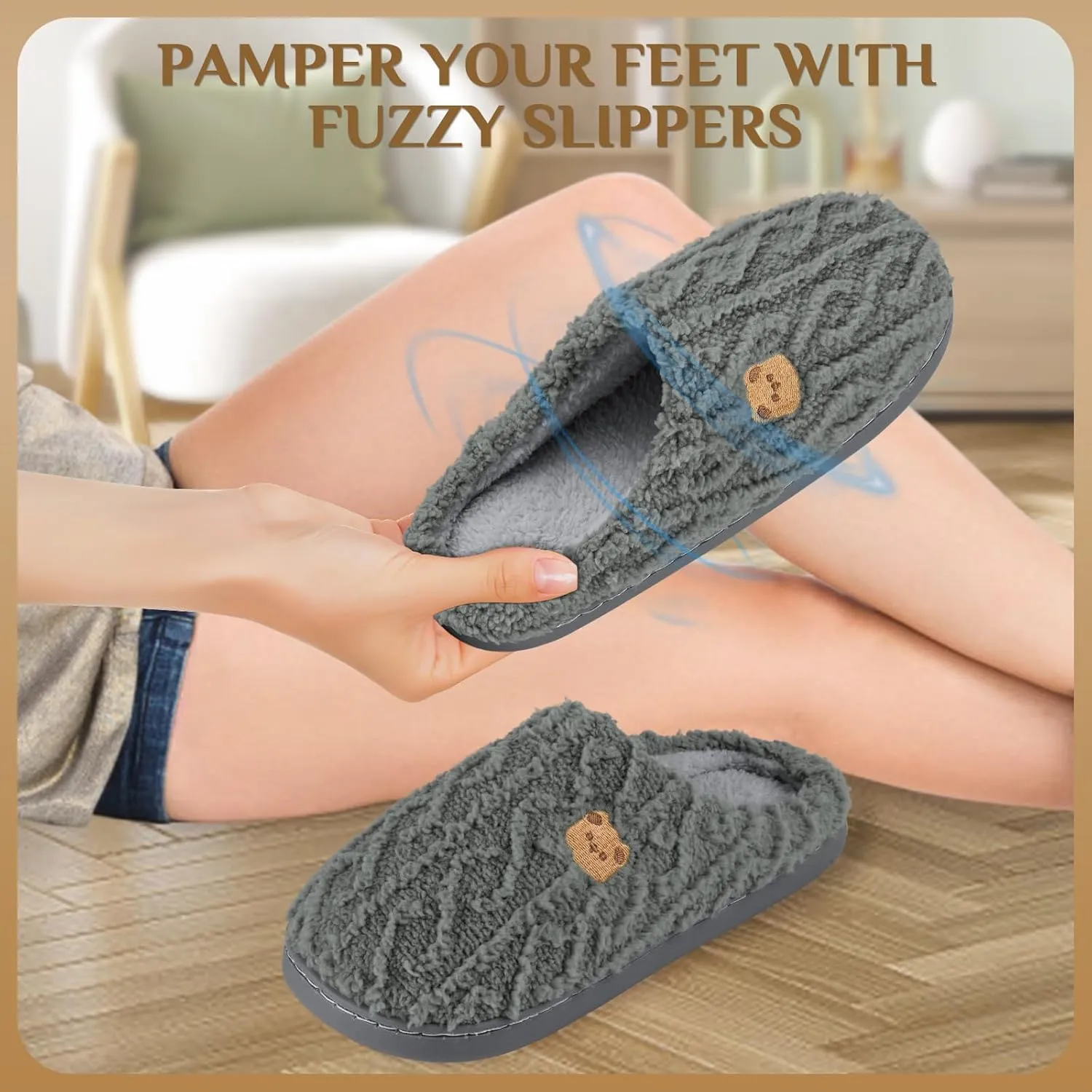 House Slippers,Fuzzy Slip-on Slippers for Women Men Warm Cozy Soft Lightweight Memory Foam Indoor House Shoes,Anti-Skid Cozy Plush for Indoor Outdoor Slippers