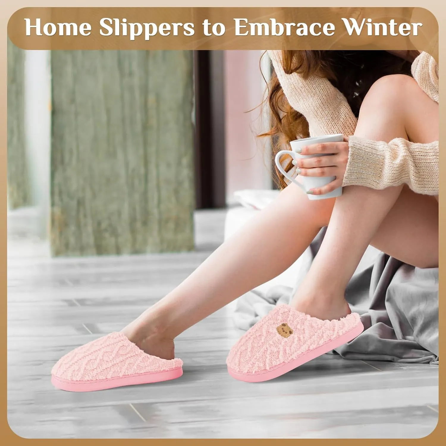 House Slippers,Fuzzy Slip-on Slippers for Women Men Warm Cozy Soft Lightweight Memory Foam Indoor House Shoes,Anti-Skid Cozy Plush for Indoor Outdoor Slippers