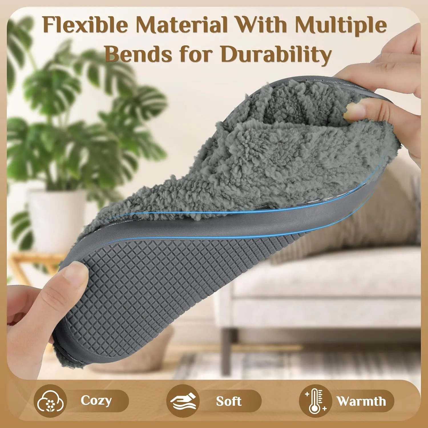 House Slippers,Fuzzy Slip-on Slippers for Women Men Warm Cozy Soft Lightweight Memory Foam Indoor House Shoes,Anti-Skid Cozy Plush for Indoor Outdoor Slippers