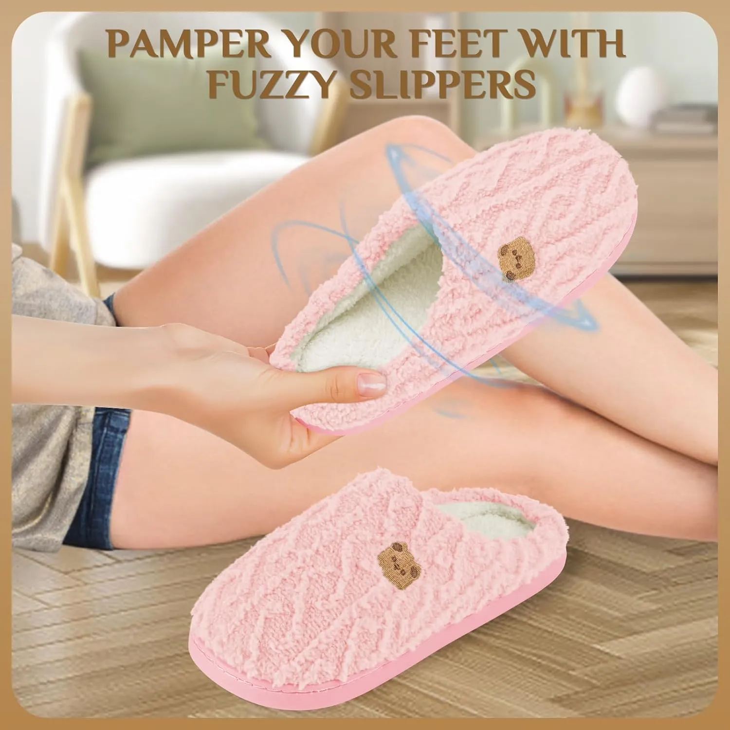 House Slippers,Fuzzy Slip-on Slippers for Women Men Warm Cozy Soft Lightweight Memory Foam Indoor House Shoes,Anti-Skid Cozy Plush for Indoor Outdoor Slippers