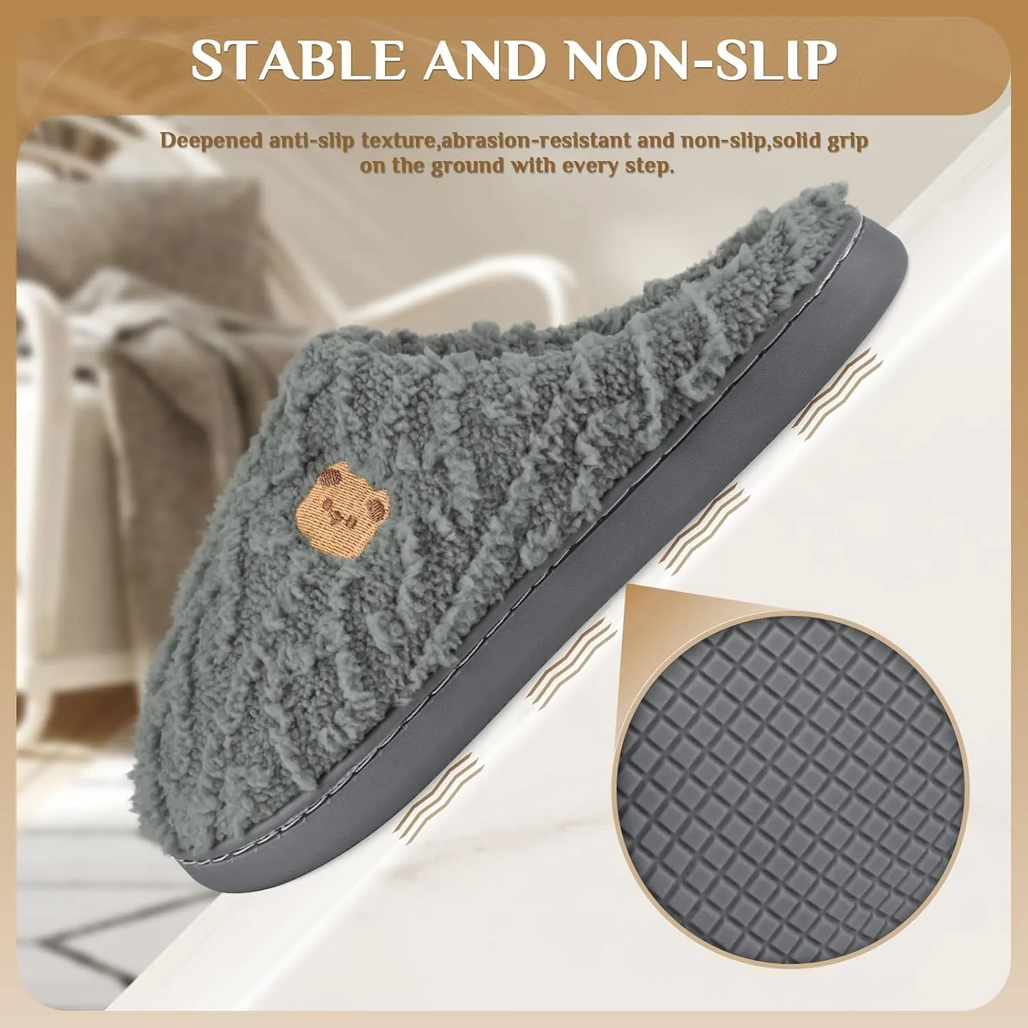 House Slippers,Fuzzy Slip-on Slippers for Women Men Warm Cozy Soft Lightweight Memory Foam Indoor House Shoes,Anti-Skid Cozy Plush for Indoor Outdoor Slippers