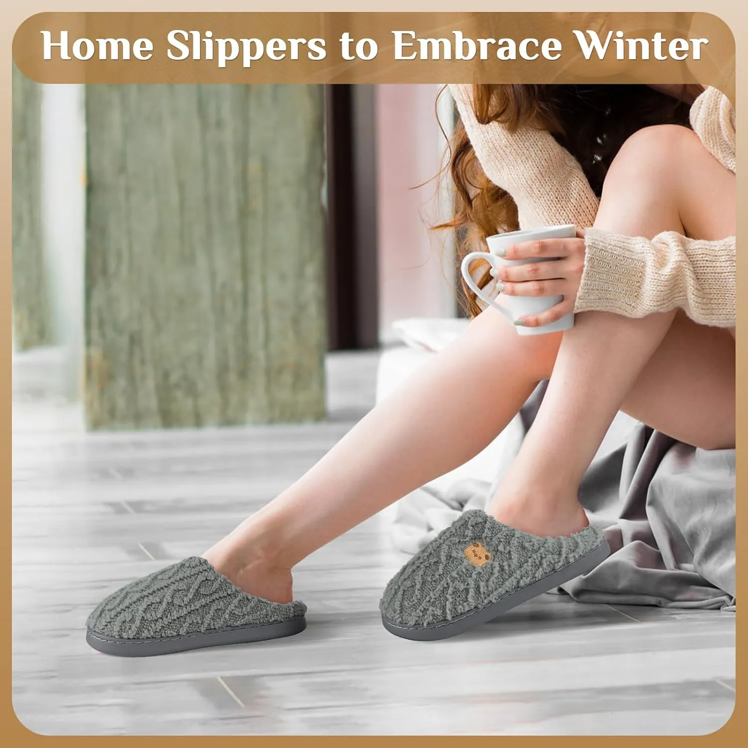 House Slippers,Fuzzy Slip-on Slippers for Women Men Warm Cozy Soft Lightweight Memory Foam Indoor House Shoes,Anti-Skid Cozy Plush for Indoor Outdoor Slippers