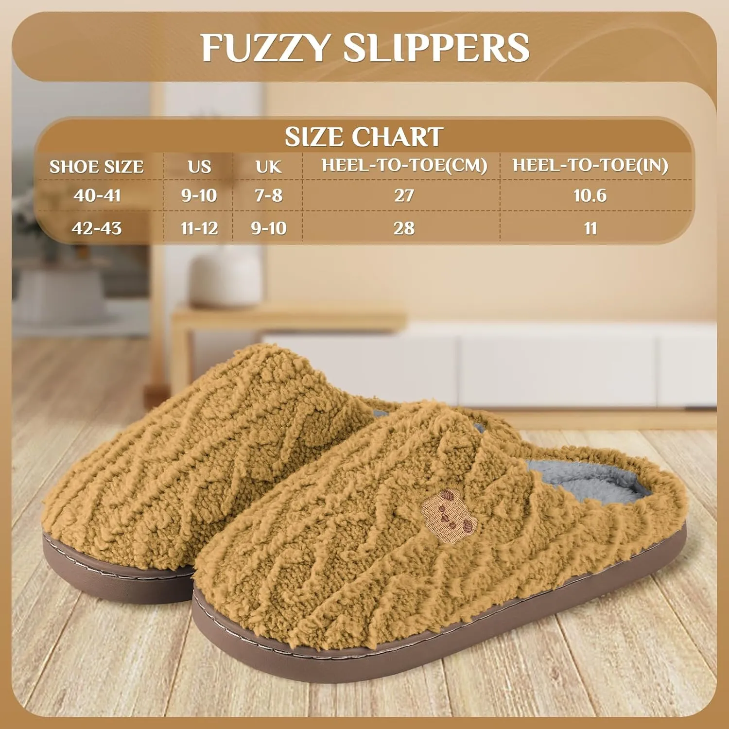 House Slippers,Fuzzy Slip-on Slippers for Women Men Warm Cozy Soft Lightweight Memory Foam Indoor House Shoes,Anti-Skid Cozy Plush for Indoor Outdoor Slippers