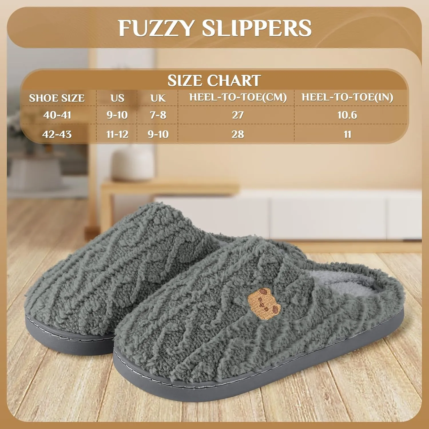 House Slippers,Fuzzy Slip-on Slippers for Women Men Warm Cozy Soft Lightweight Memory Foam Indoor House Shoes,Anti-Skid Cozy Plush for Indoor Outdoor Slippers