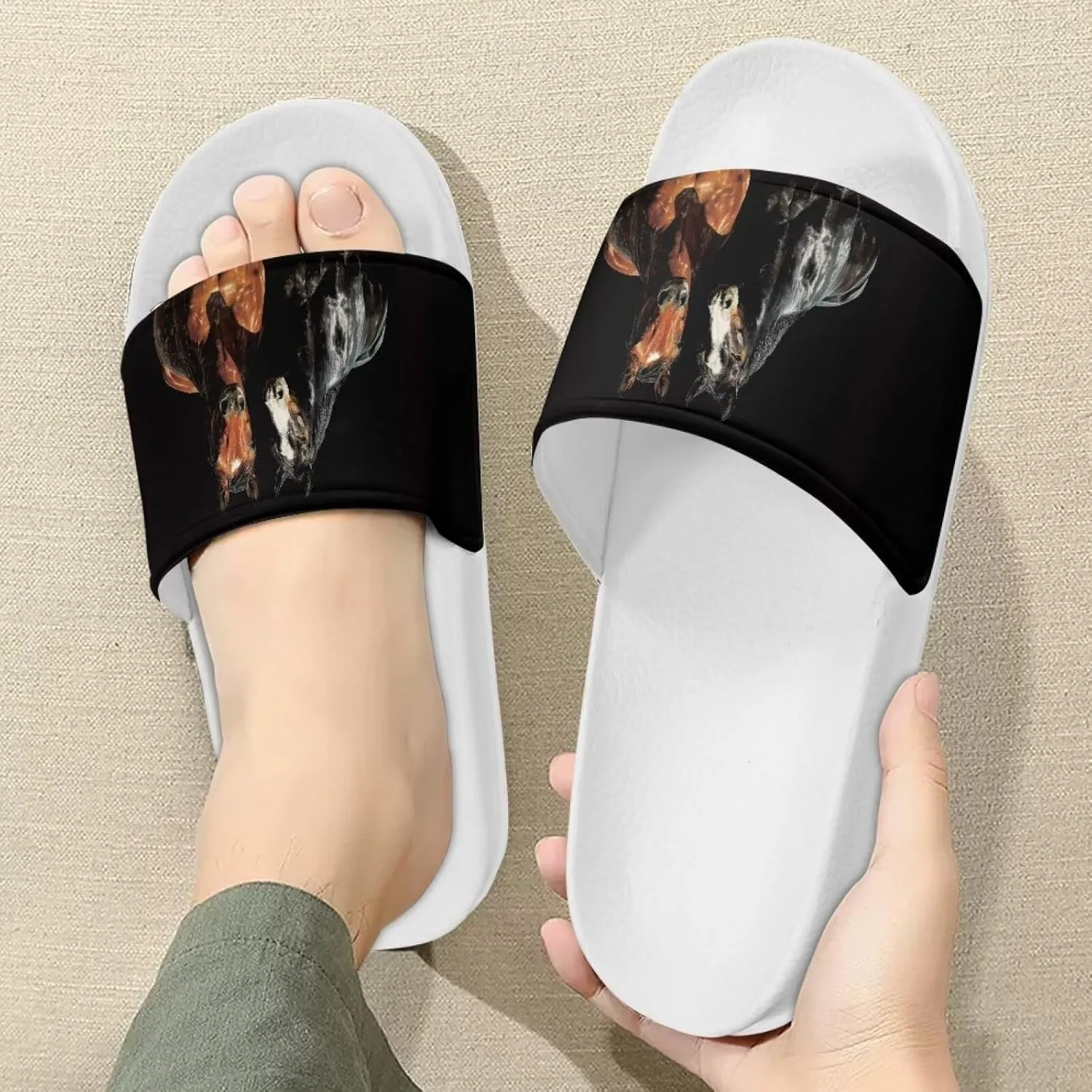 HUGS IDEA Womens Shower Slippers Slip on House Slide Sandals with Non Slip Rubber Sole Slide Flip-flops