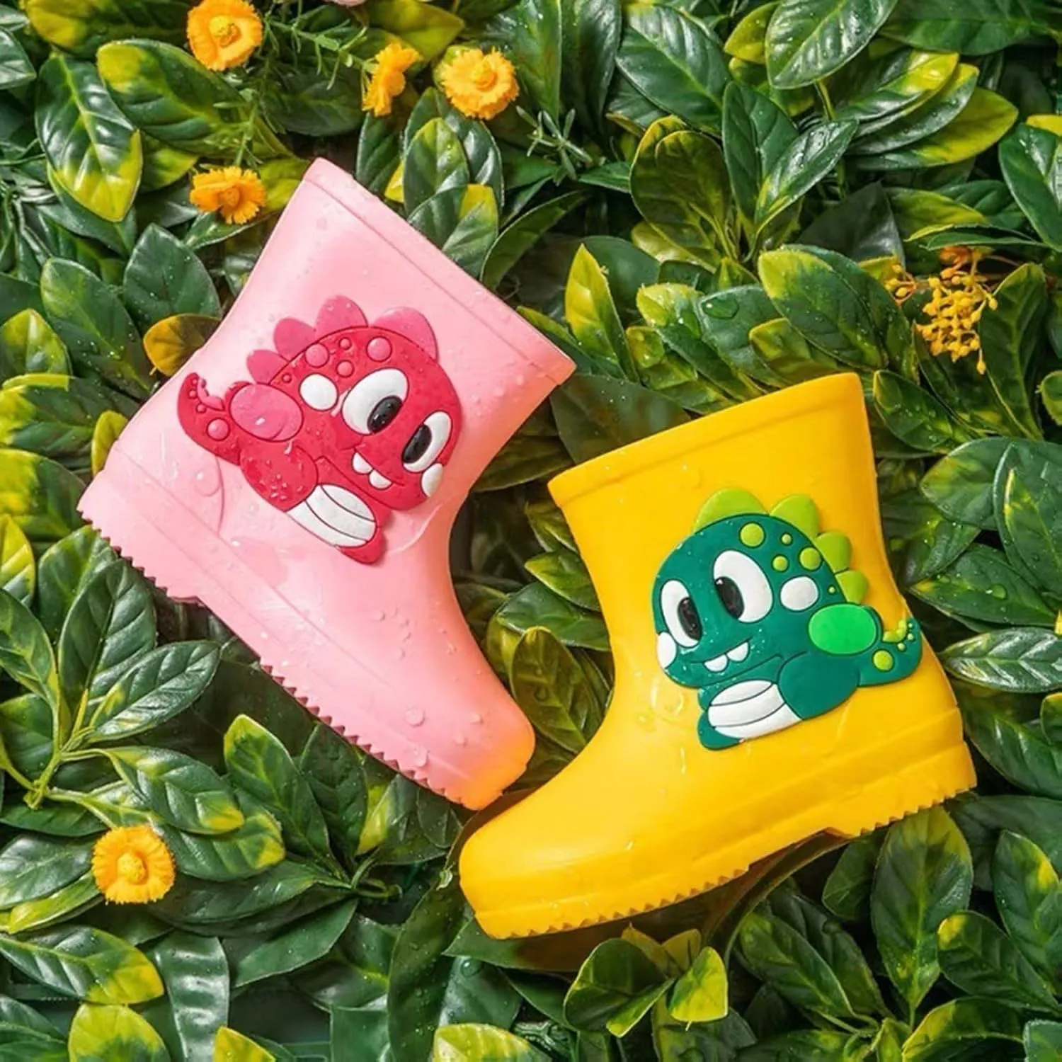 Infant Cartoon Rain Boots Toddler Boys Girls Cute Dinosaur Waterproof Lightweight Comfy PVC Rubber Water Shoes