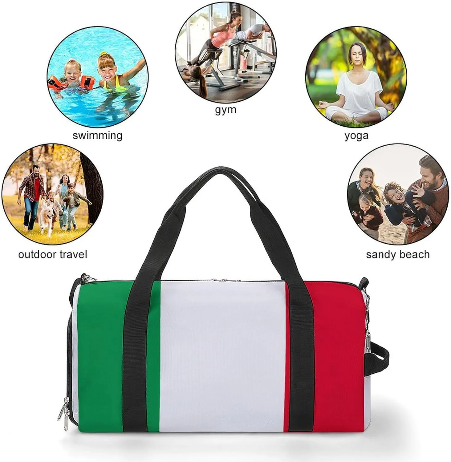 Italian Flag Gym Duffel Bag for Boys Girls Waterproof with Shoe Compartment
