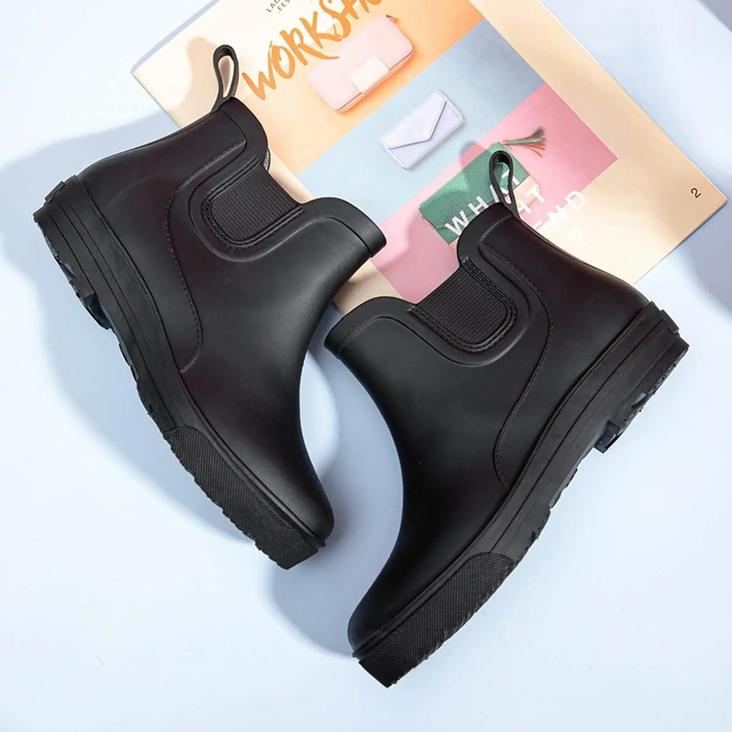 IWIHMIV Rubber Rain Boots Women Ankle Rain Boots for Women Comfort Waterproof Rain Boots Short Rainboots Shoes Lightweight Outdoor Boots