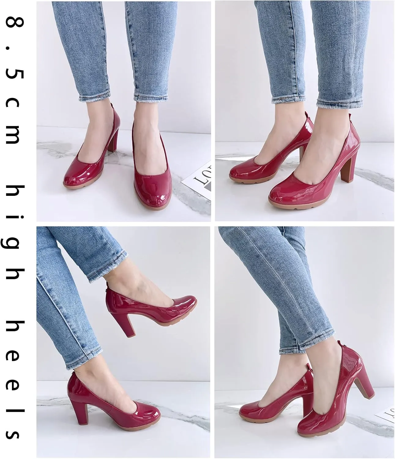 JENN ARDOR Women's Pumps Chunky Heels Platform Shoes Comfort Round Closed Toe Block Heel Pumps Dress High Heeled Office Shoes for Ladies More Than 3 inch Heel