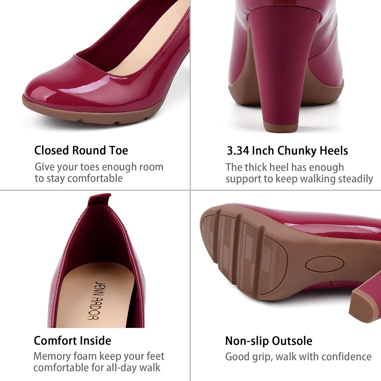 JENN ARDOR Women's Pumps Chunky Heels Platform Shoes Comfort Round Closed Toe Block Heel Pumps Dress High Heeled Office Shoes for Ladies More Than 3 inch Heel
