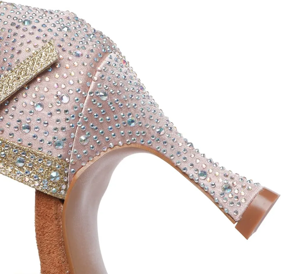 JUODVMP Women's Latin Dance Shoes Cutout Satin Ballroom Salsa Practice Dancing Shoes with Rhinestones,L549
