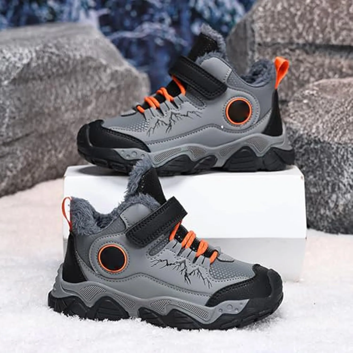 Kids Hiking Sneaker Boys Girls Winter Snow Boots Non Slip Warm Snow Sports Flat Shoes Outdoor Walking Climbing Boots