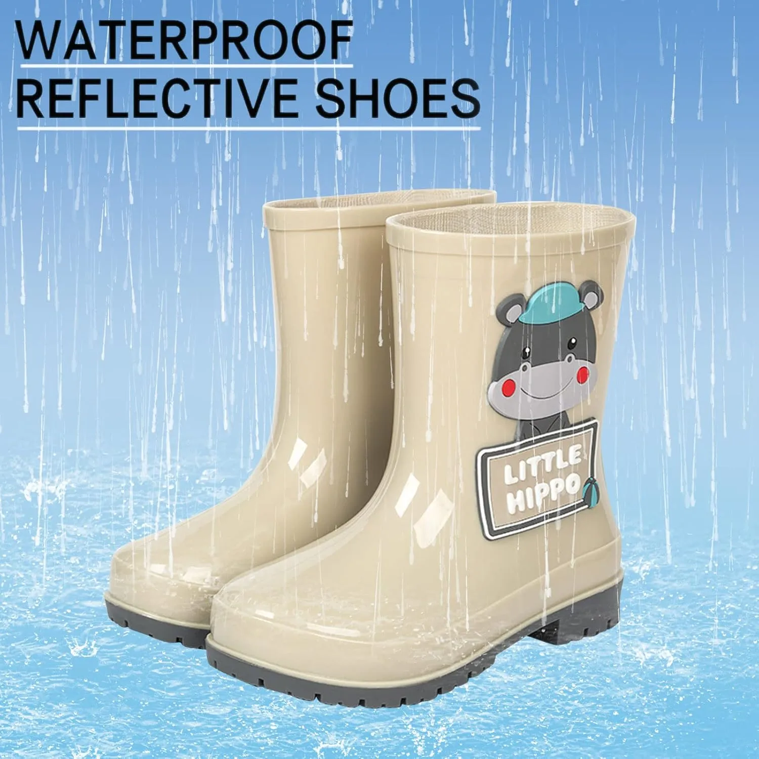 Kids Rain Boots Boys Girls Cute Cartoon Animals Graphic Letter Waterproof Anti-Slip Unisex Water Rainboot Shoes
