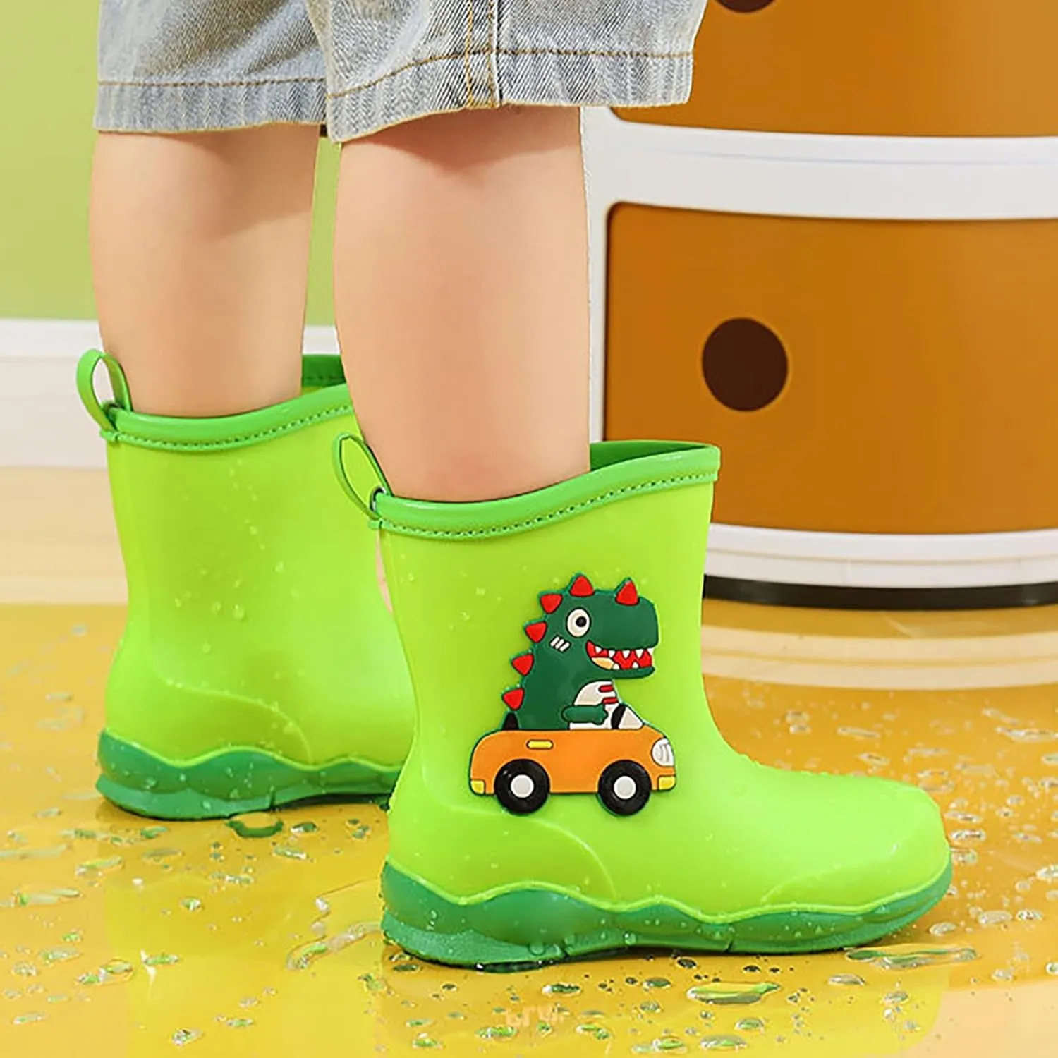 Kids Rubber Cartoon Rain Boots Toddler Shoes Cute Cartoon Dinosaur Waterproof Outdoor Boots for Boys Girls