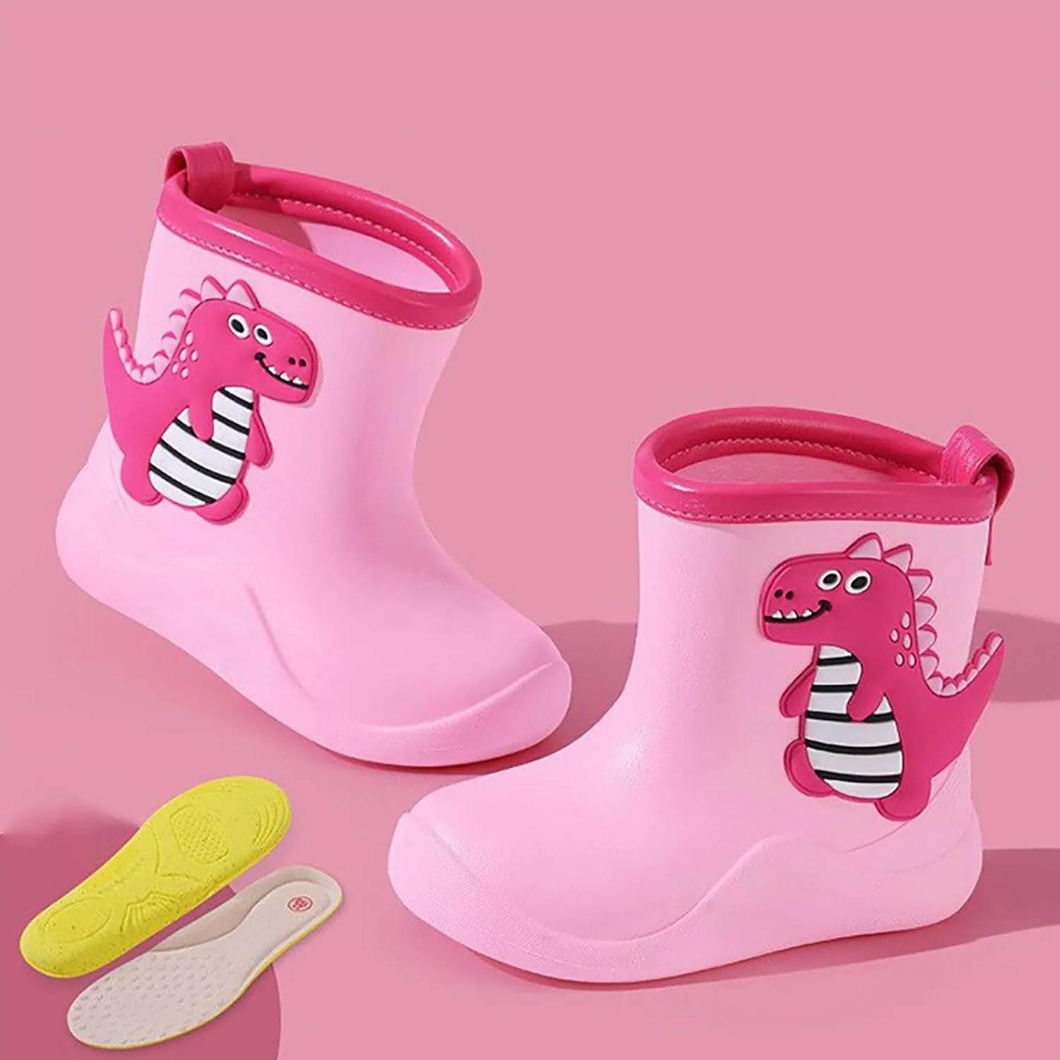 Kids Rubber Rain Boots, Waterproof Solid Classic Pull On Snow Boot for Children Toddler Boys Girls